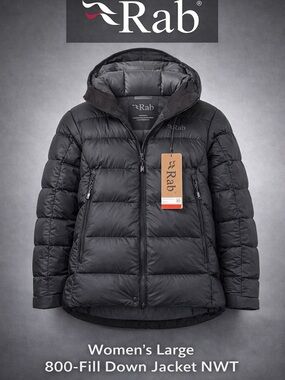 Rab Women's Black 800-Fill Down Puffer Jacket with Hood